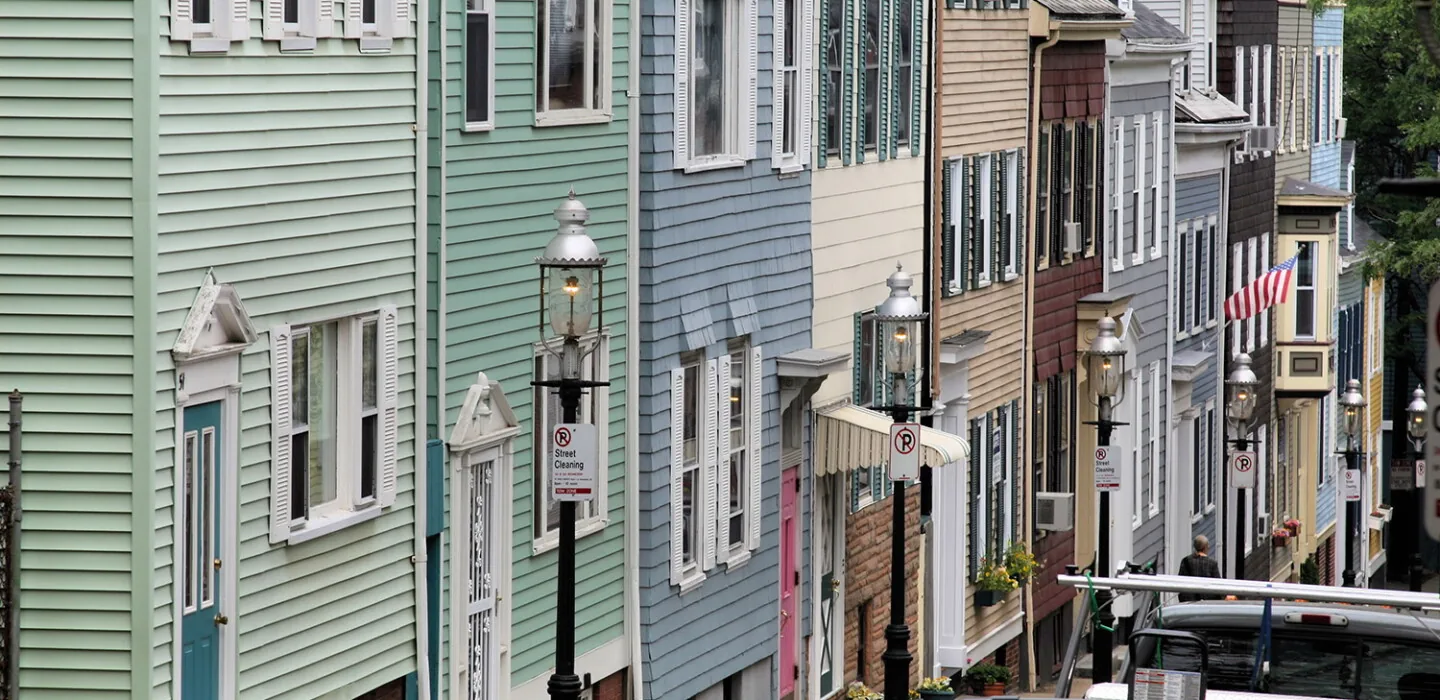 A Massachusetts neighborhood of single-family homes under a housing zoning ballot proposal
