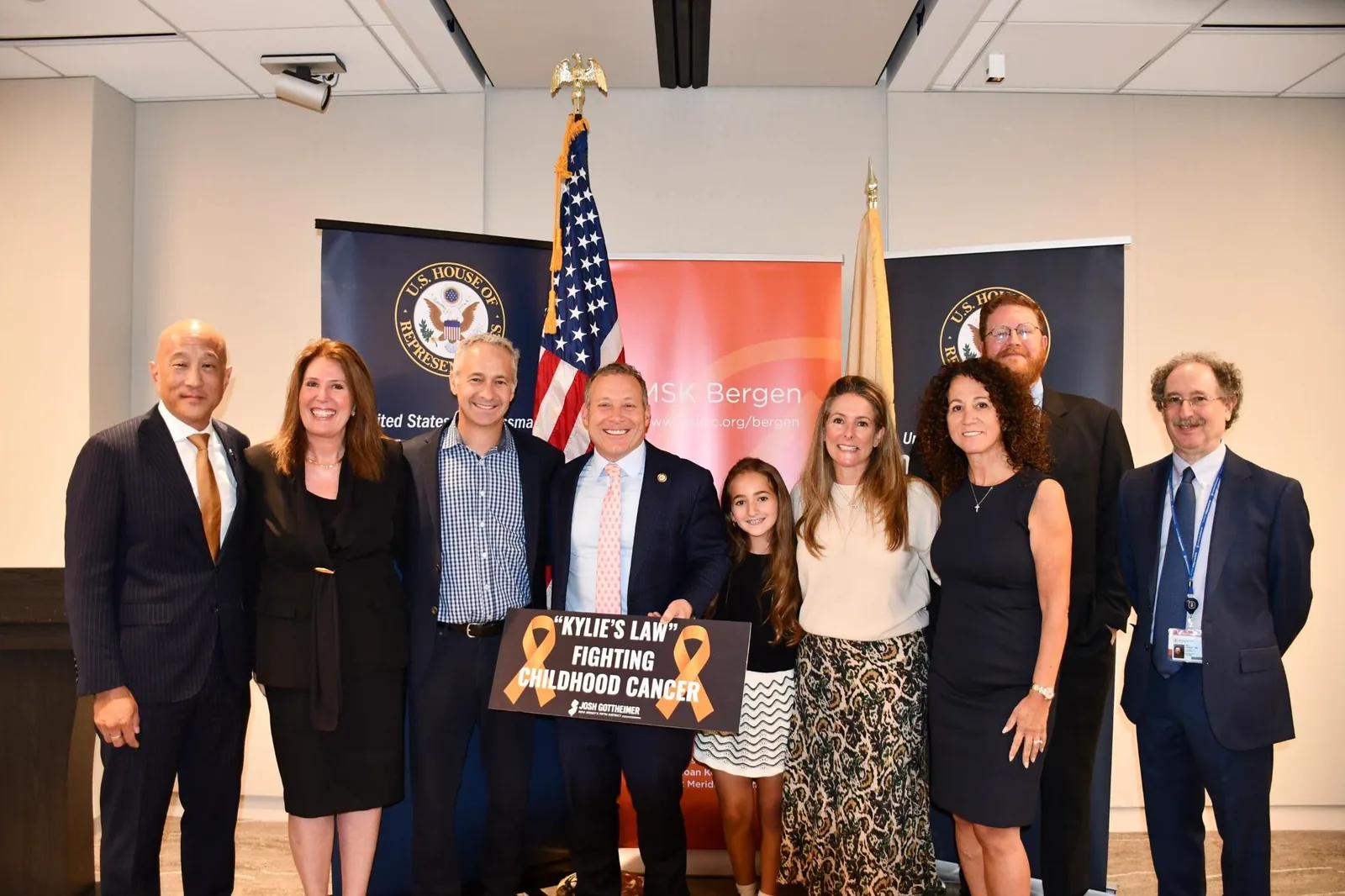 Josh Gottheimer speaks at Memorial Sloan Kettering Bergen during a childhood cancer event